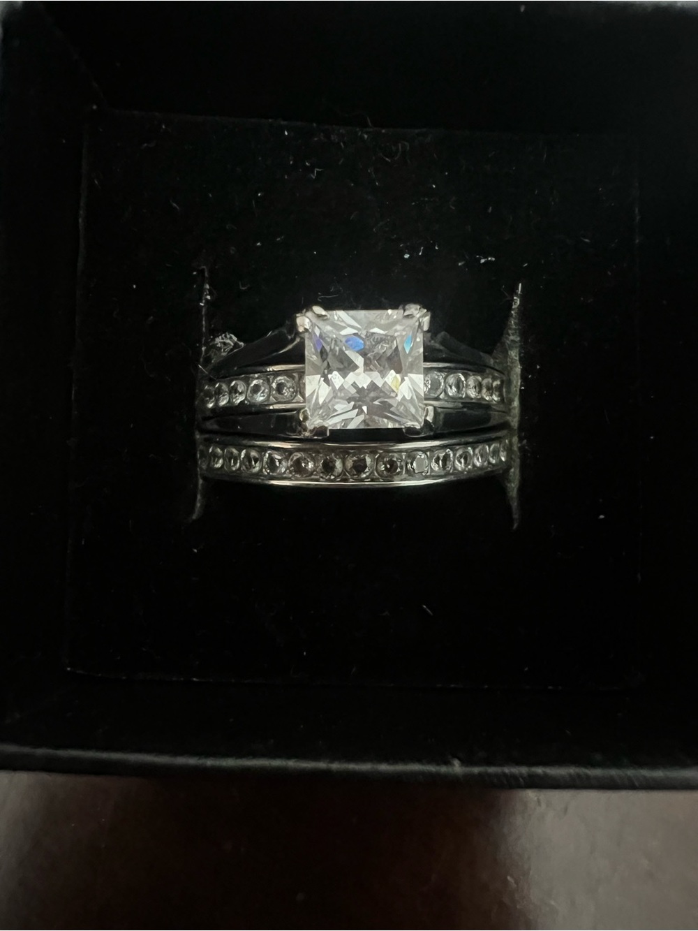Silver Cubic Zirconia Bridal Ring Set - Clear Stone